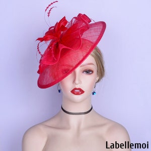 NEW Big Red fascinator Sinamay base saucer hatinator hat for Ascot,Kentucky Derby,Wedding,Church,Tea party,Gifts,Mother of the bride