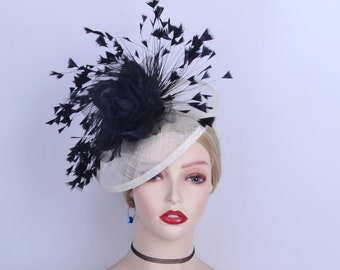 Nouveau chapeau bibi ivoire/noir bleu poudré base sinamay hatinator Kentucky Derby chapeau mariage église mère de la mariée chapeaux de mariée