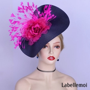 New Navy/fuchsia fascinator hat Blue Hot pink Disc Saucer Hatinator Church Kentucky Derby Ascot Wedding Tea Party Mother of the bride Gifts