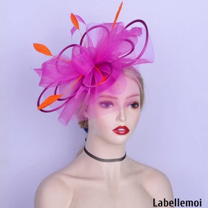 New Fuchsia/orange Fascinator Hat Hot Pink Crin Hatinator W/feathers ...