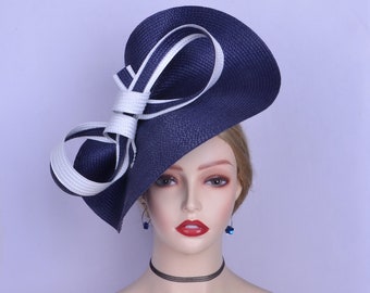 Exclusive Navy/white fascinator two tone saucer hatinator Church Derby Ascot hat Royal Wedding hat Tea Party Mother of the bride Easter Gift