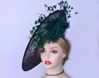 Emerald Green Fascinator, Sinamay Hatinator with Silk Flower