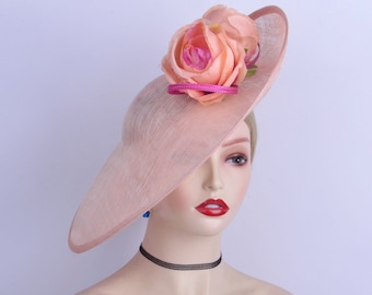 New Large Pale pink fascinator Fuchsia Hot pink sinamay saucer hatinator Kentucky Derby hat Ascot Wedding Mother of the bride Church