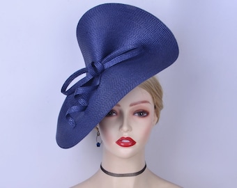 Exclusive Navy blue fascinator hat Big saucer hatinator Church Kentucky Derby Ascot Races Wedding Tea Party Mother of the bride Easter Gifts