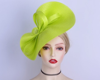New Lime green fascinator saucer hatinator Church Kentucky Derby Ascot Races Wedding Tea Party hat Mother of the bride Bride Maids Gifts