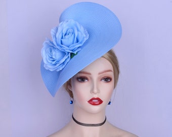 Exclusive Baby blue fascinator Powder blue saucer hatinator light blue Church Derby Ascot Wedding hat Tea Party Mother of the bride Gifts