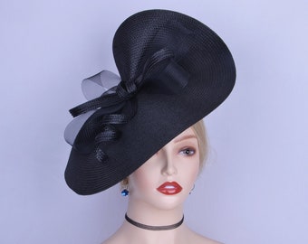 Large Black fascinator saucer hatinator Church hat Derby hat Ascot races hat Royal Wedding hat Tea Party Mother of the bride,gifts