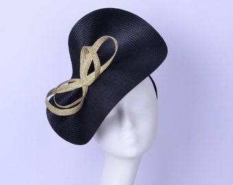 Exclusive Black fascinator Metallic gold saucer hatinator Church Derby Ascot hat Wedding hat Tea Party Mother of the bride Gifts