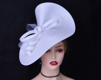 New Large white fascinator saucer hatinator Church hat Derby hat Ascot hat Royal Wedding hat Tea Party Mother of the bride Diner en Blanc