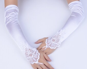 Elegant White Lace Glove Womens Wedding Gloves Long | Etsy
