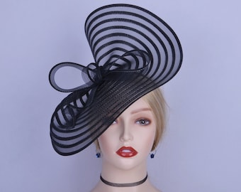 Exclusive Black fascinator Church hat Stripe Saucer Hatinator Derby Ascot Wedding hat Bridal fascinator,Mother of the bride Races,gifts