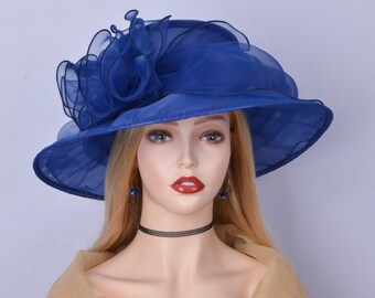 Vintage Navy Hat With Wide Brim and Dramatic Organza Loops  display picture 3