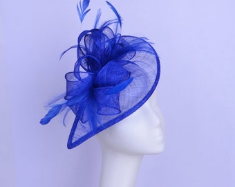 New Royal blue fascinator Teardrop Sinamay hatinator Royal Wedding Kentucky Derby hat Church Ascot Braids maid Mother of the bride