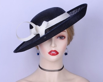 Unique design Black/ivory sinamay hat fascinator Cream saucer hatinator for Derby Wedding Party Races Church,Mother of the bride