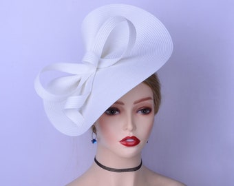 Exclusive White fascinator large saucer hatinator Kentucky Derby Church Wedding Tea Party Mother of the bride Gifts Diner en Blanc