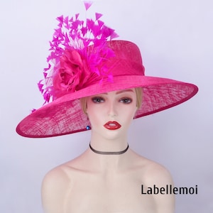 NIEUWE Grote fuchsia derby hoed roze sinamay hoed hatinator kerk koninklijke bruiloft races theekransje moeder van de bruid paascadeau
