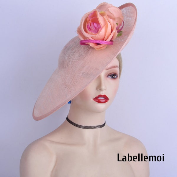 New Large Pale pink fascinator Fuchsia Hot pink sinamay saucer hatinator Kentucky Derby hat Ascot Wedding Mother of the bride Church