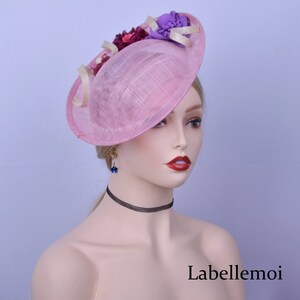 One off design,crocus/ivory sinamay fascinator saucer hatinator Kentucky Derby hat royal wedding hat with silk flower QF1902
