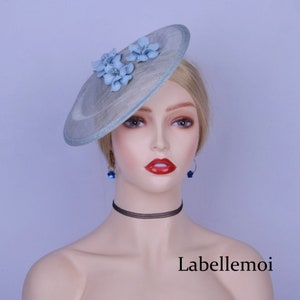 Elegant Pale blue fascinator baby blue sinamay saucer hatinator wedding hat mini flower Races Ascot Kentucky Derby,Mother of the bride,gifts