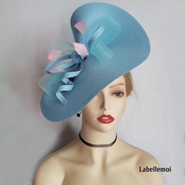 New Powder blue/pink fascinator large saucer hatinator baby blue Derby hat light blue Wedding Ascot Mother of the bride Easter Prom Gifts