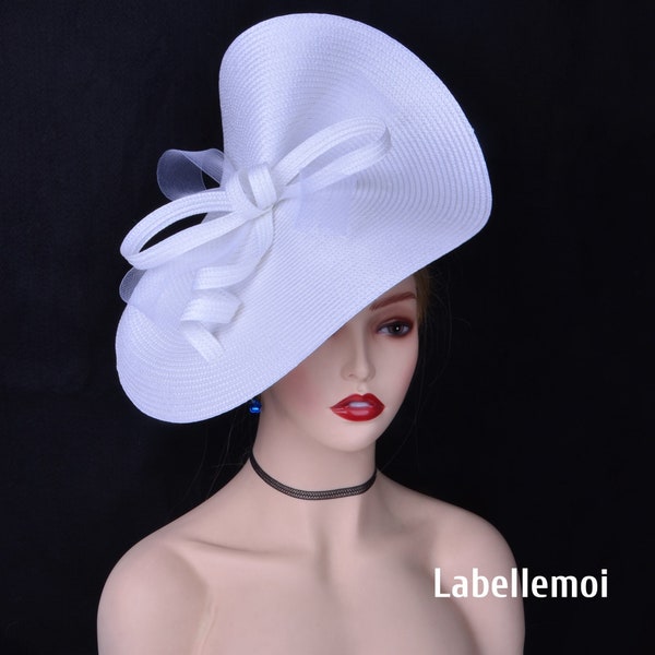 Large white fascinator saucer hatinator Church hat Derby hat Ascot hat Royal Wedding hat Tea Party Mother of the bride Diner en Blanc