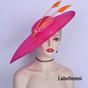 Exclusive Extra Large Fuchsia Kentucky Derby hat Orange sinamay fascinator saucer hatinator Royal wedding Mother of the bride Church