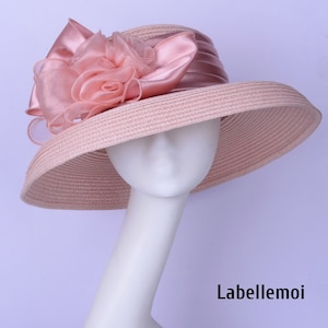 NEW retro design Pink Kentucky Derby hat Blush pink Church Royal Wedding Ascot Straw hat Beach hat Mother of the bride Mother&#39;s Day Gifts