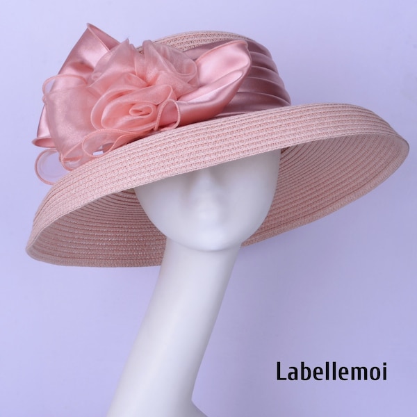 NEW retro design Pink Kentucky Derby hat Blush pink Church Royal Wedding Ascot Straw hat Beach hat Mother of the bride Mother's Day Gifts