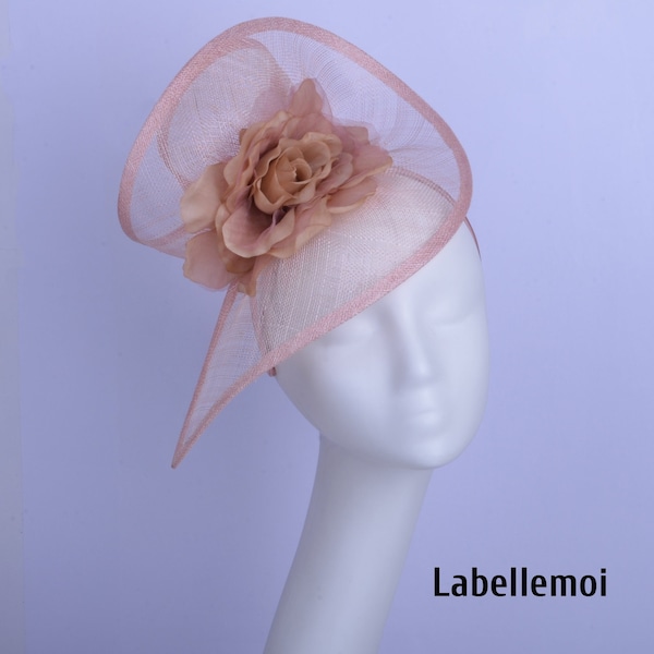 New Blush pink fascinator Sinamay Kentucky Derby hat hatinator,Races Tea Party Wedding Ascot Mother of the bride Easter gift