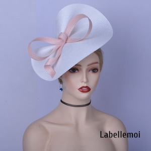 Exclusive White Pale pink blush fascinator saucer hatinator Church hat Derby Ascot hat Wedding hat Tea Party Mother of the bride Gifts