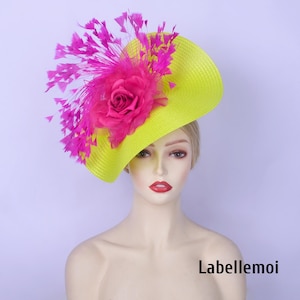 Lime Green Fascinator Hat with Fuchsia Flower, Kentucky Derby Hatinator