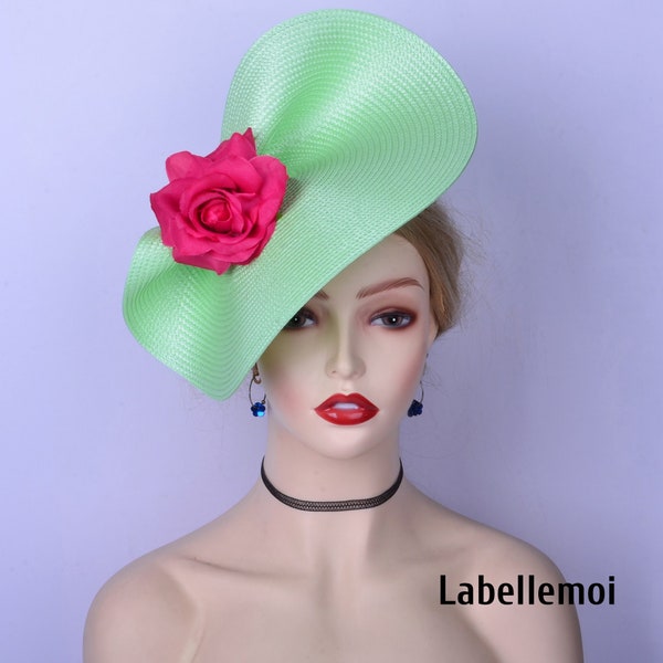 Exclusive Green/fuchsia fascinator Hot pink saucer hatinator Church Derby Ascot Wedding Tea Party Mother of the bride Gifts Bride maids Prom