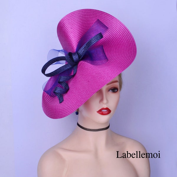 New Hot pink fuchsia/navy blue fascinator large saucer hatinator Church hat Derby Ascot hat Wedding hat Tea Party Mother of the bride Gifts