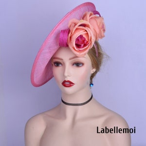 Exclusive New Pink fascinator Fuchsia Big sinamay saucer headband hatinator wedding races tea party church Derby Ascot hat w/silk flower