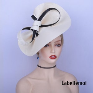 Exclusive Ivory/black fascinator two tone large saucer hatinator Church hat Derby Ascot hat Wedding hat Tea Party Mother of the bride