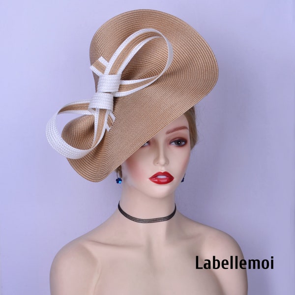 Exclusive Camel/white fascinator two tone saucer hatinator Church Derby Ascot hat Royal Wedding hat Tea Party Mother of the bride Easter