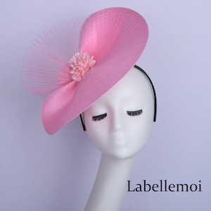 Exclusive light pink baby pink fascinator hat saucer hatinator Church hat Derby hat Ascot hat Wedding hat Tea Party hat with crin&flower