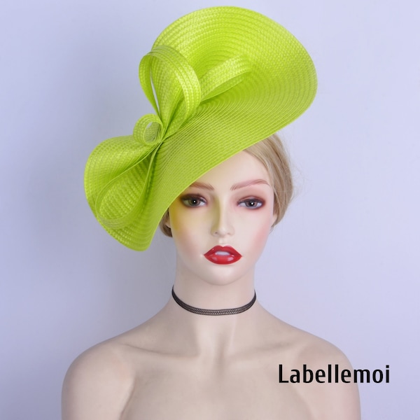 New Lime green fascinator saucer hatinator Church Kentucky Derby Ascot Races Wedding Tea Party hat Mother of the bride Bride Maids Gifts