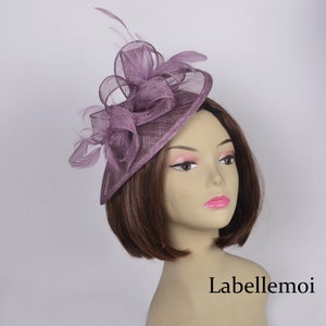 New plum Lavender purple teardrop sinamay fascinator w/feathers, Kentucky Derby Wedding Party Races Melbourne cup Ascot Bride maid