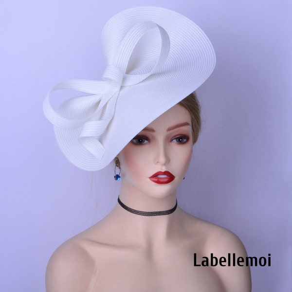 Exclusivité Grande soucoupe blanche fascinator hatinator Kentucky Derby Church Mariage Tea Party Mère de la mariée Cadeaux Diner en blanc