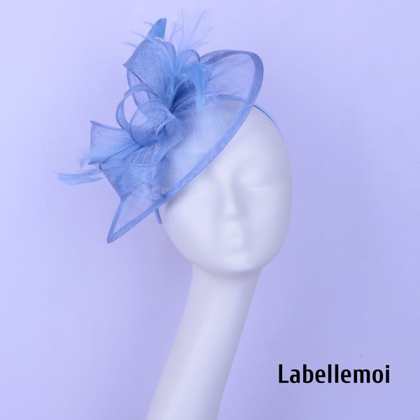 New Pale blue fascinator Teardrop Baby blue Sinamay hatinator Royal Wedding Kentucky Derby hat Church Ascot Braids maid Mother of the bride