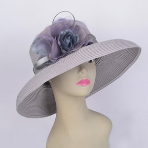 NEW retro design Grey Kentucky Derby hat Ascot races hat wedding fascinator with sinamay ribbons&silk flower