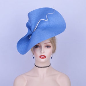 New Dusty Blue/ivory fascinator large saucer hatinator Feather Derby hat Church Ascot Royal Wedding hat Tea Party Mother of the bride Easter