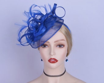 Royal blue fascinator Sinamay feather hat fascinator  for Kentucky derby wedding party melbourne cup ascot races.