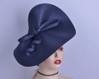 Exclusive Navy blue fascinator large saucer hatinator Church hat Derby hat Ascot hat Wedding hat Tea Party hat Mother of the bride