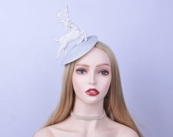 Weihnachtsgeschenk,Geburtstagsgeschenk,handmade Metallic silber/elfenbein Hirsch Fascinator,Kentucky Derby Hochzeit,Halloween