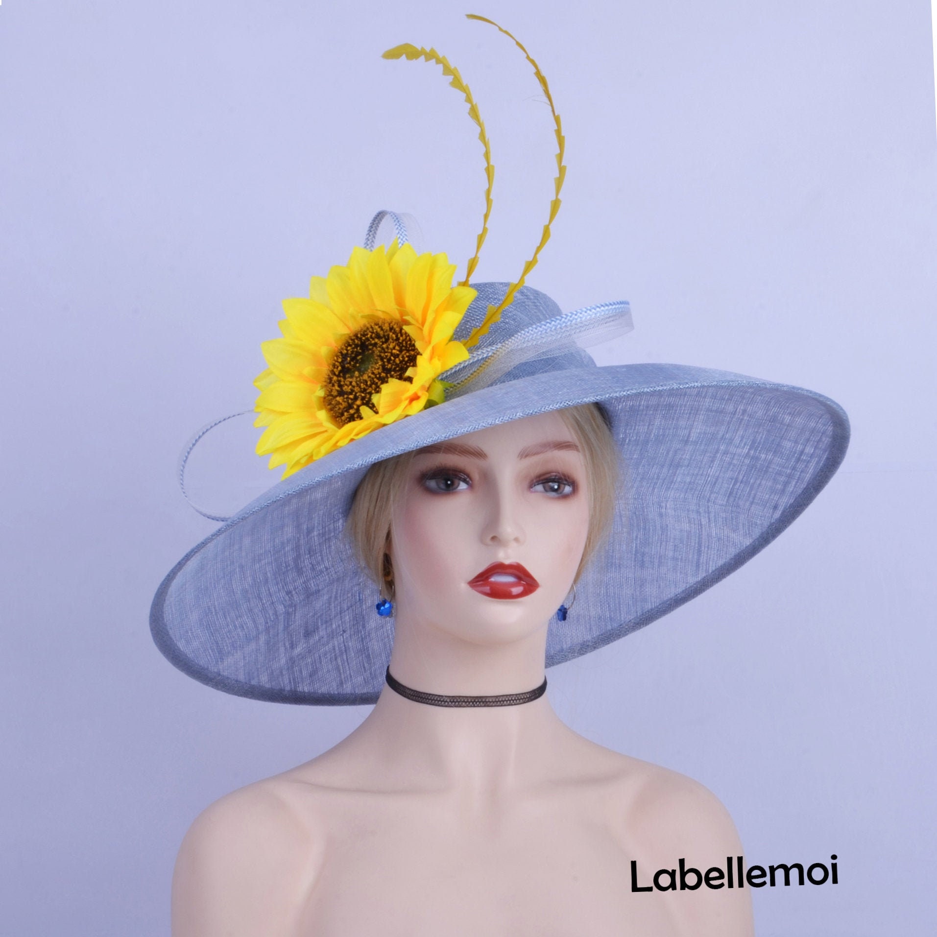 Extra Large Sinamay hat Light blue/yellow Kentucky Derby hat Etsy