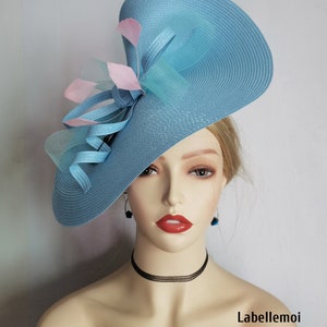 New Powder blue/pink fascinator large saucer hatinator baby blue Derby hat light blue Wedding Ascot Mother of the bride Easter Prom Gifts image 2