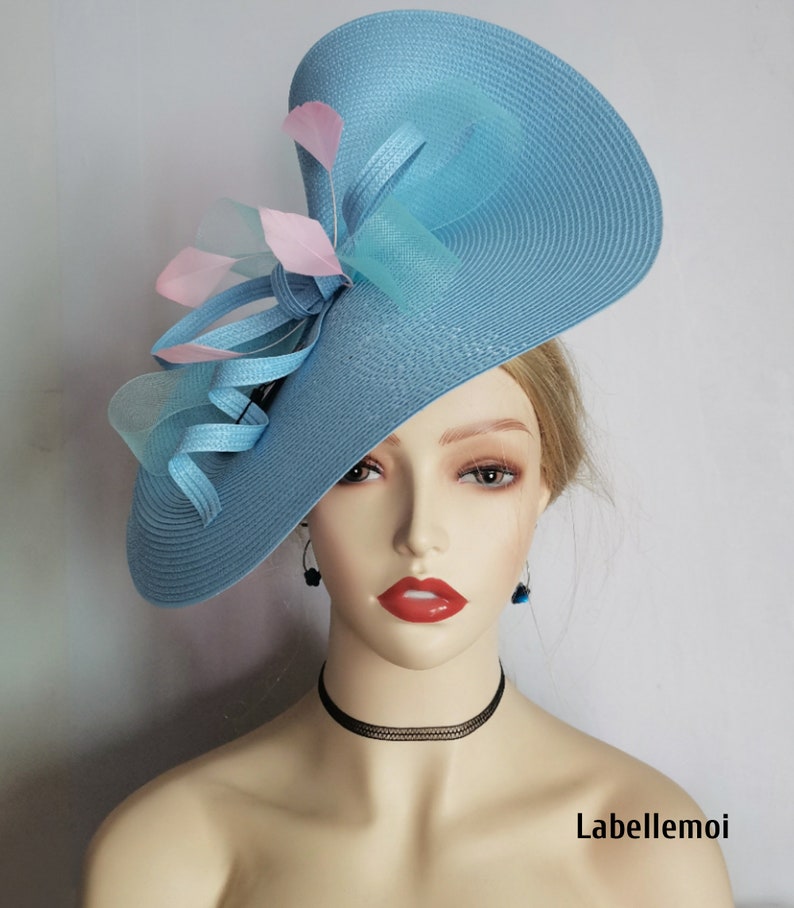 New Powder blue/pink fascinator large saucer hatinator baby blue Derby hat light blue Wedding Ascot Mother of the bride Easter Prom Gifts image 2