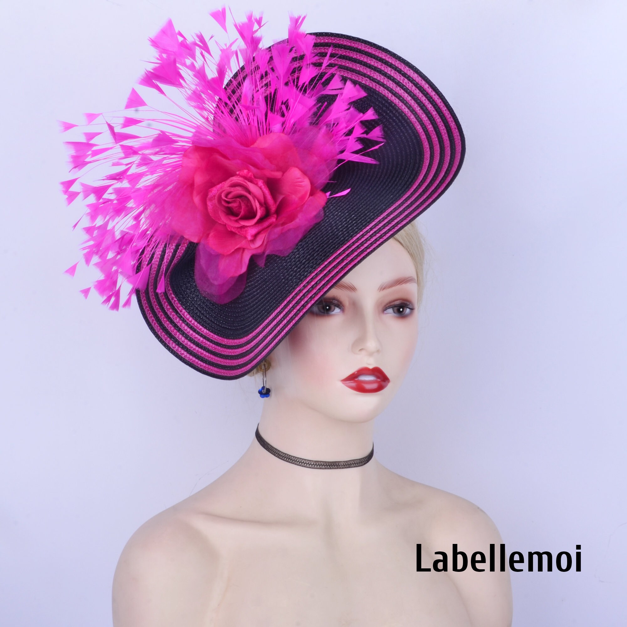 Kentucky Derby Tea Church Race Day Hat Pink Fascinator with Hot Pink Accents Pink Coral Derby Fascinator Hat, Fuchsia Pink Coral Kentucky  main image 3